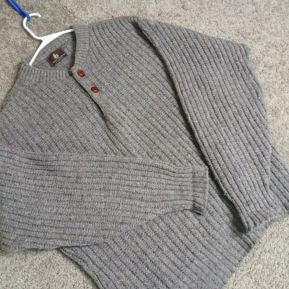 High Sierra Mervyns Mens Gray Confetti‎ Knit Henley Sweater Vintage Medium